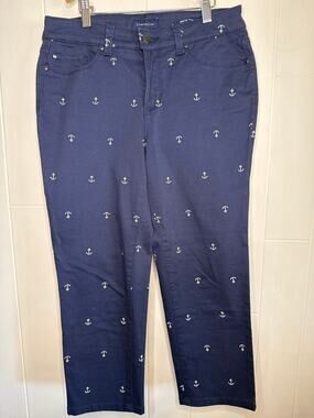 Charter Club Bristol Capri anchor embroidered pants size 6 yacht rock